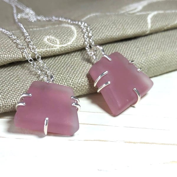 Silver & Glass Pendants in a Plummy Raspberry Colour 