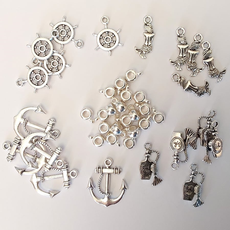 Mermaid Collection Charm and Bail Nautical Mix 20 Charms 20 Bail Charm Holders