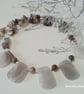 Gray Agate & Botswana Agate Silver Plated Necklace