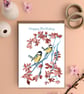 Happy Birthday card garden bird card great tit illustration