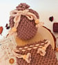 Crochet Drawstring Pouch - Favour Bag, Table Favour, Brown With Cream String - Image 3