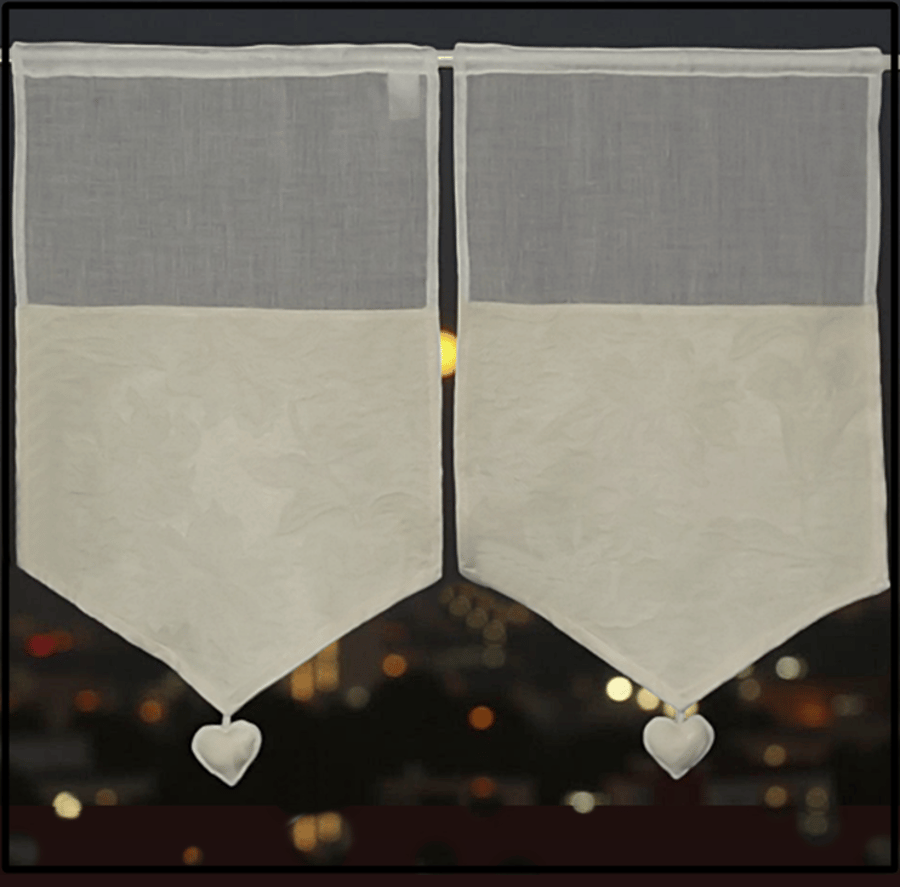 Curtains Brise bise style Unique 14" panels Pair White & cream