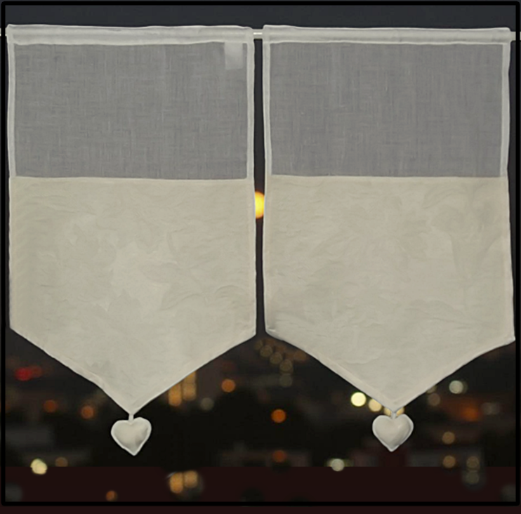 Curtains Brise bise style Unique 14" panels Pair White & cream