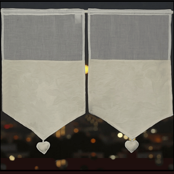 Curtains Brise bise style Unique 14" panels Pair White & cream
