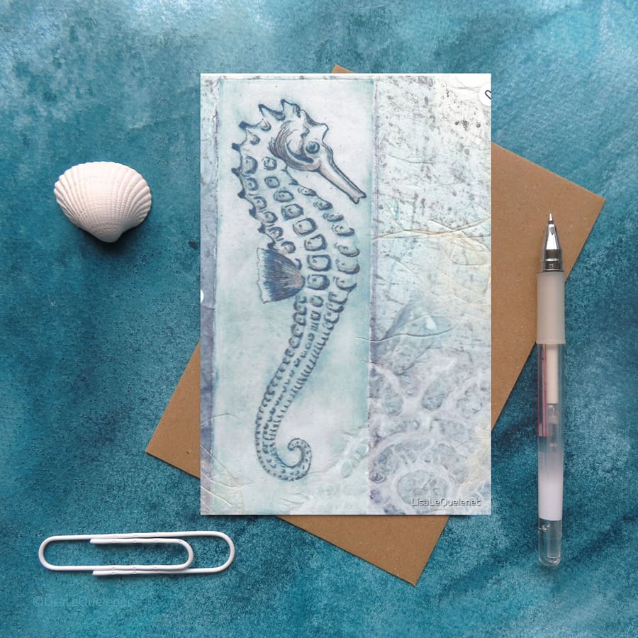 Seahorse blank greeting card notelet plastic free no cellophane