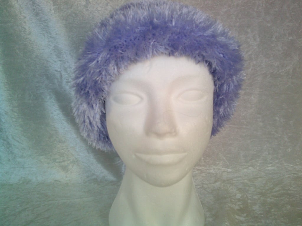 Lavender Ladies Hat made using Eyelash Yarn