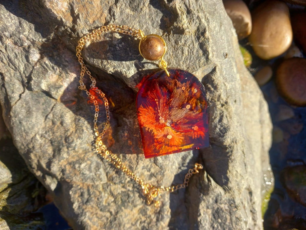 Coffee and Yellow Window Frame Necklace