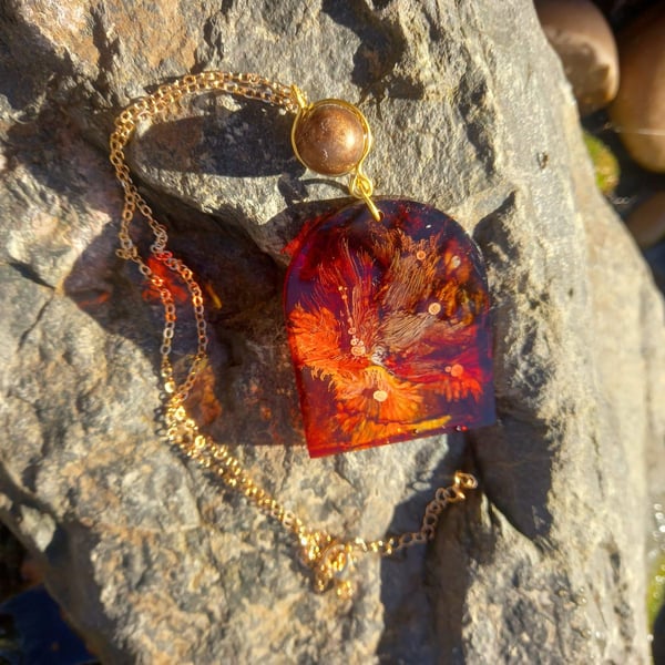 Coffee and Yellow Window Frame Necklace