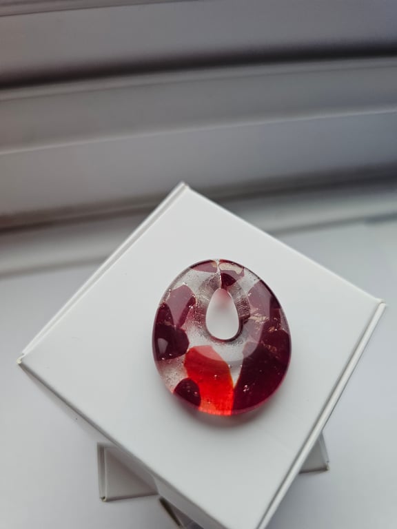 Hand Fused Glass Teardrop Pendant - Small ruby red