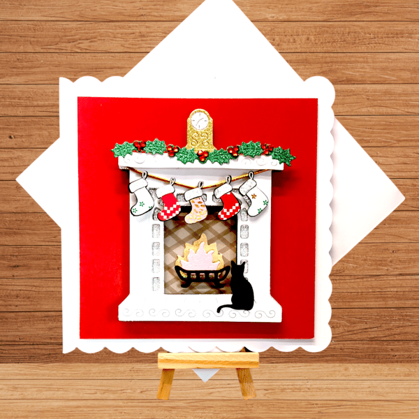 Charming festive fireplace Christmas card