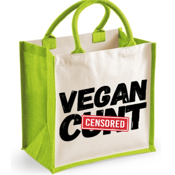 Vegan C..t Midi Jute Shopper Lunch Bag Hilarious Rude Joke Eco-friendly Gift