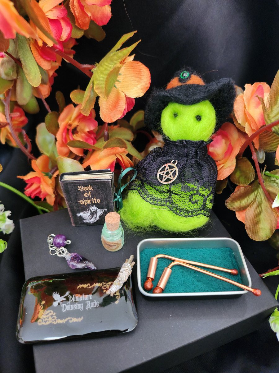 Adopt a Ghost green witch, with miniature ghost set, pagan gifts, witch supplies