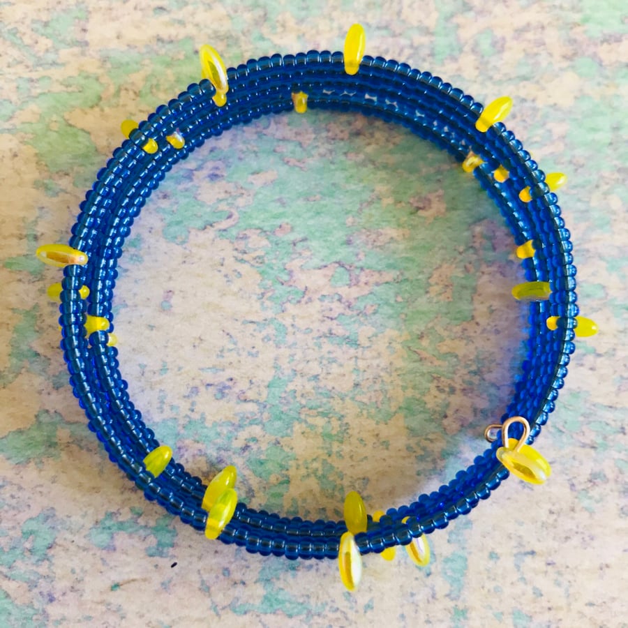 Beaded Statememt Memory Wire Bracelet 
