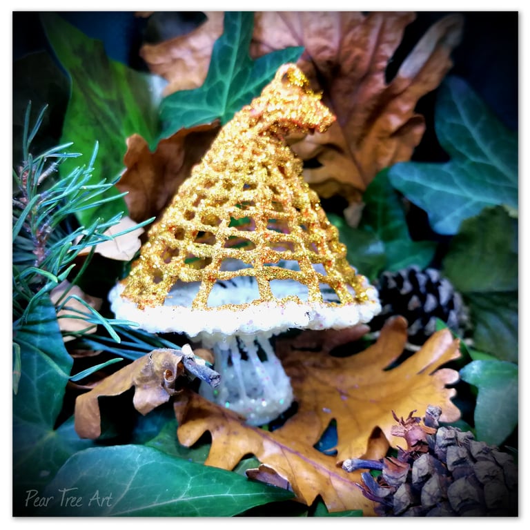 Handmade Gold Toadstool Christmas Decoration