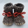 Wool, angora & leather baby boots, brown 6-12 months