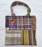 Handmade plaid check pattern patchwork shoulder tote bag