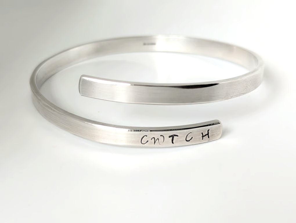 Cwtch and Hearts Bangle, Secret Hearts Inside, Recycled Sterling Silver