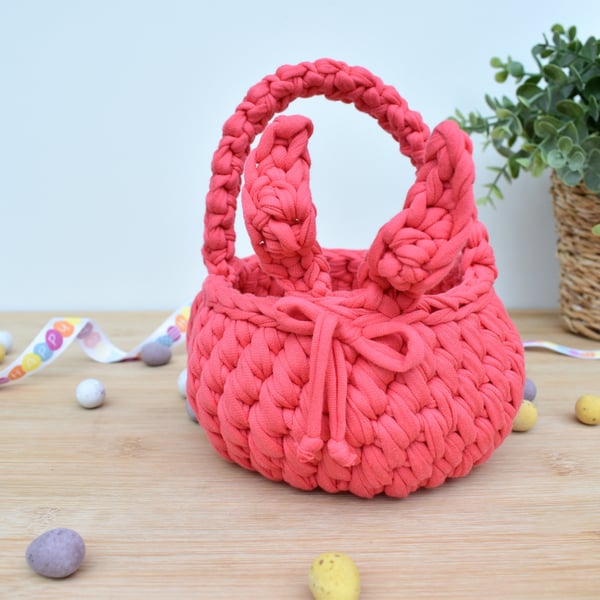 Crochet Easter basket with ears for egg hunt Easter home decor