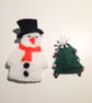 Cute Felt Snowman and Festive Tree Brooches - UK Free Post - Image 1