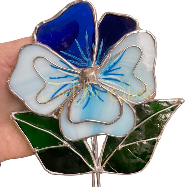 Stained glass pansy flower plant stake