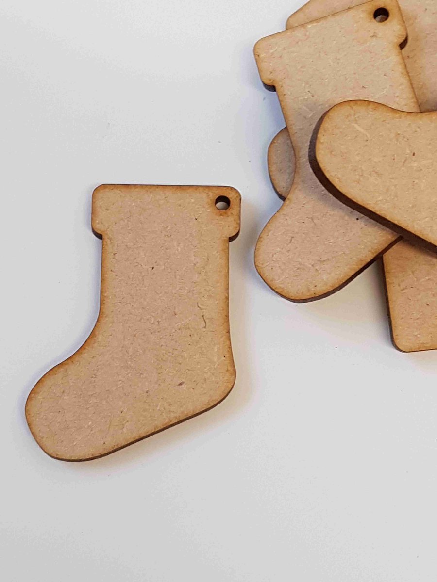 MDF Christmas Xmas Stocking one hole 5cm - 15 x Laser cut wooden shape