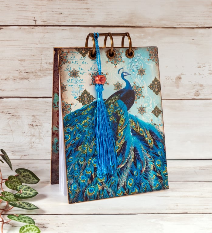 A6 Notebook, Blue Peacock, Vintage Style Shabby Chic Mother's Day Gift