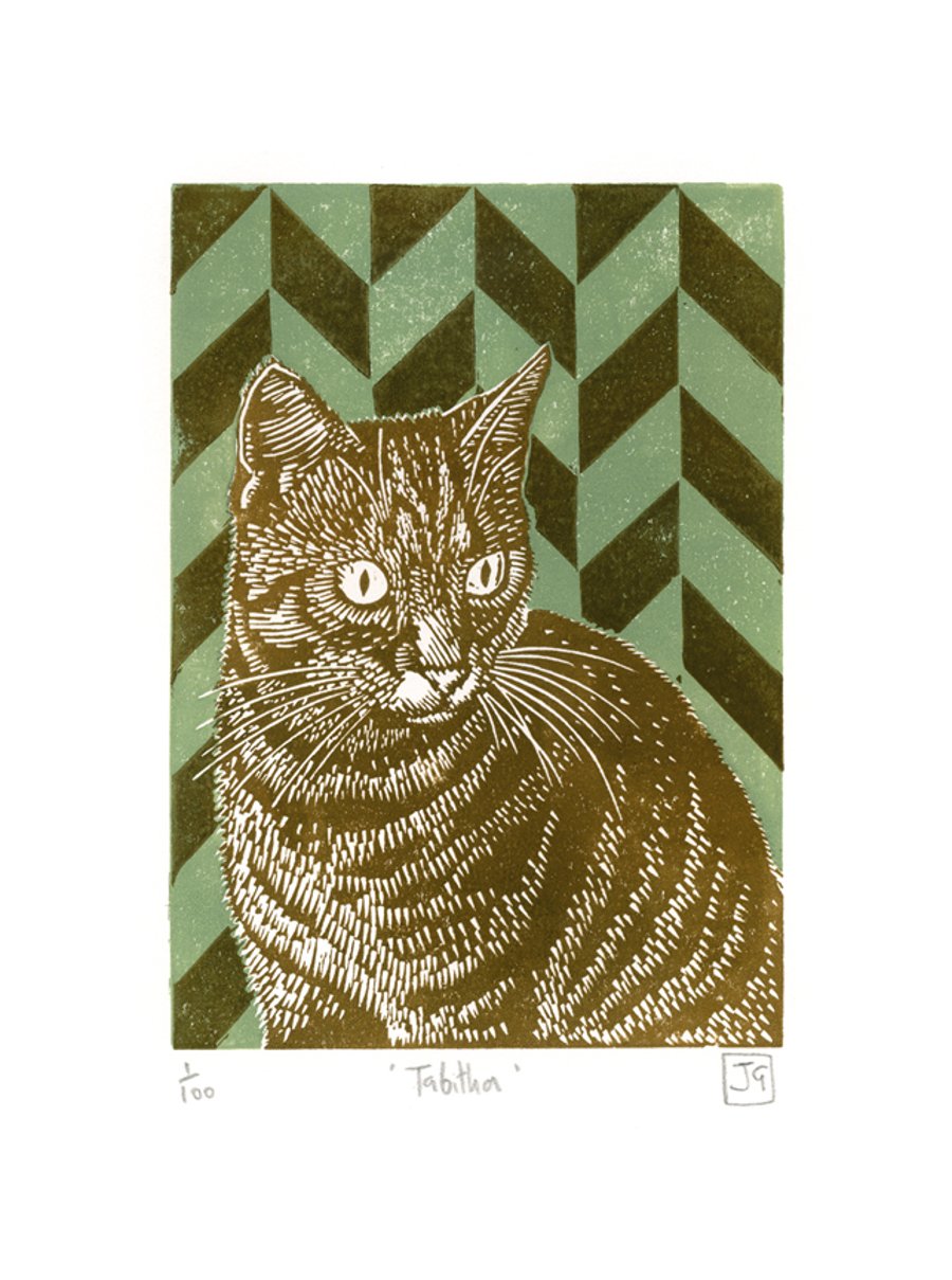 Tabitha two-colour linocut print