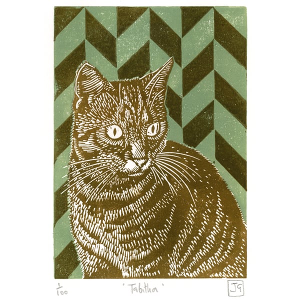 Tabitha two-colour linocut print