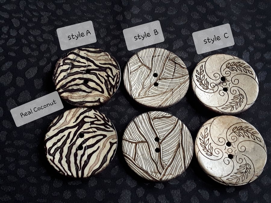 40mm 64L REAL Coconut in 3 Exclusive Designs x 2 Buttons
