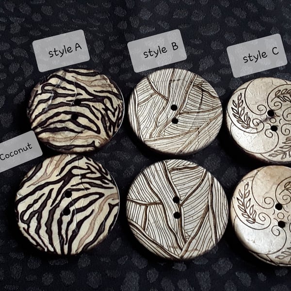 40mm 64L REAL Coconut in 3 Exclusive Designs x 2 Buttons