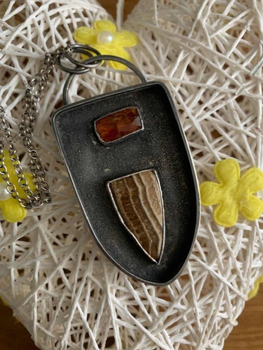 Aragonite Shadow shield fused back piece statement necklace