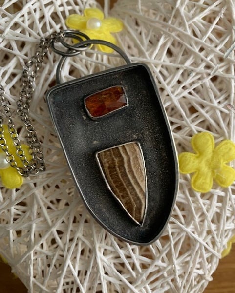 Aragonite Shadow shield fused back piece statement necklace