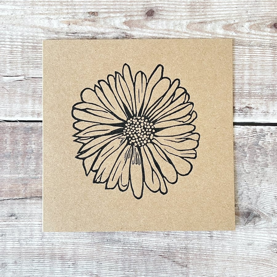 Daisy Lino Print on an Eco Friendly Greetings Card