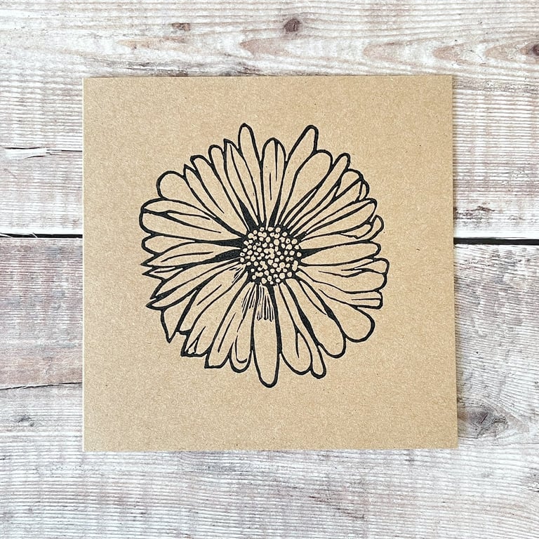 Daisy Lino Print on an Eco Friendly Greetings Card