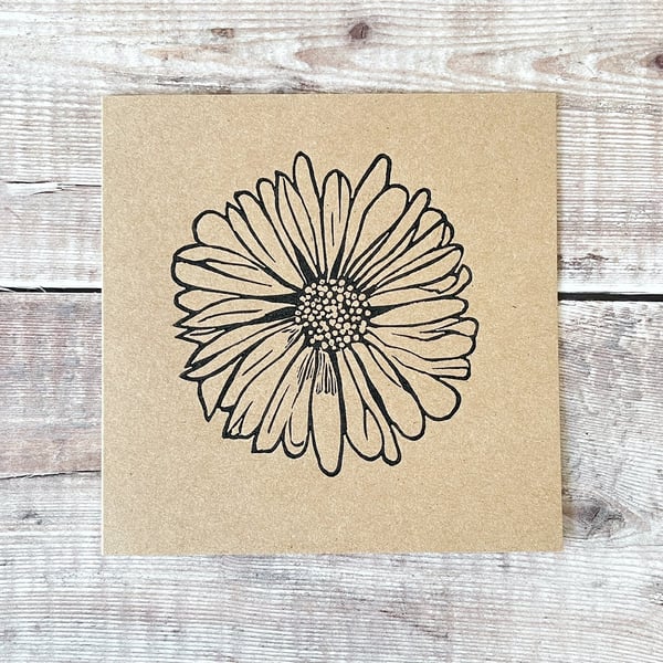 Daisy Lino Print on an Eco Friendly Greetings Card