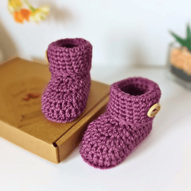 Baby Booties Crochet In Purple Sizes Newborn, 0-3 and 3-6 Months, New Baby Gift 