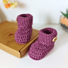 Baby Bootees Crochet In Purple Sizes Newborn, 0-3 and 3-6 Months, New Baby Gift 