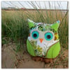 Clover, a 36cm tall owl cushion.  Playroom.  Nursery.