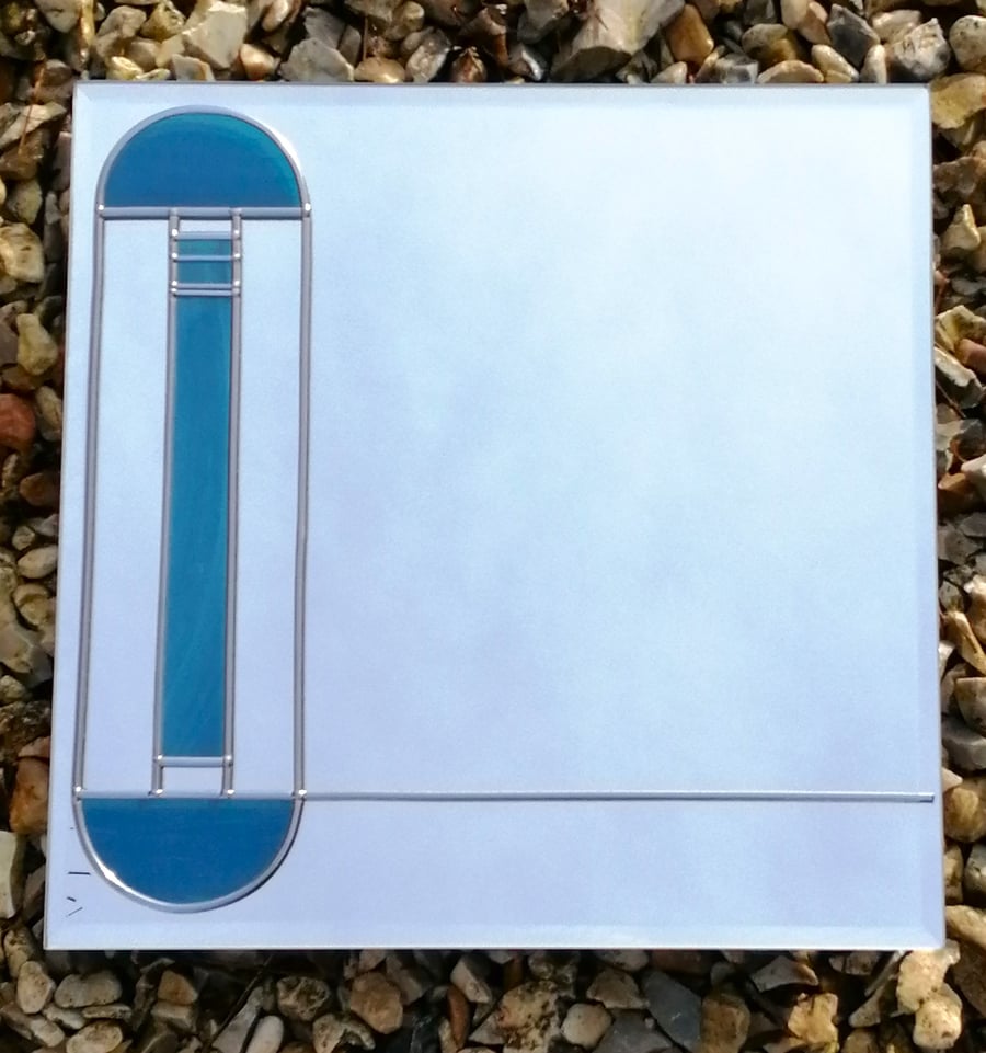 Hoover is an Art Deco Square 30cm Wall Mirror in Shades of Marbled Sea Breeze