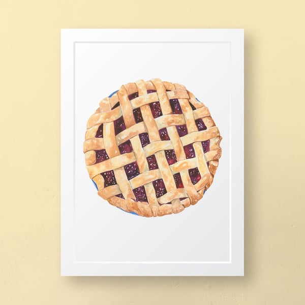 Berry Lattice Pie Watercolour A4 Art Print