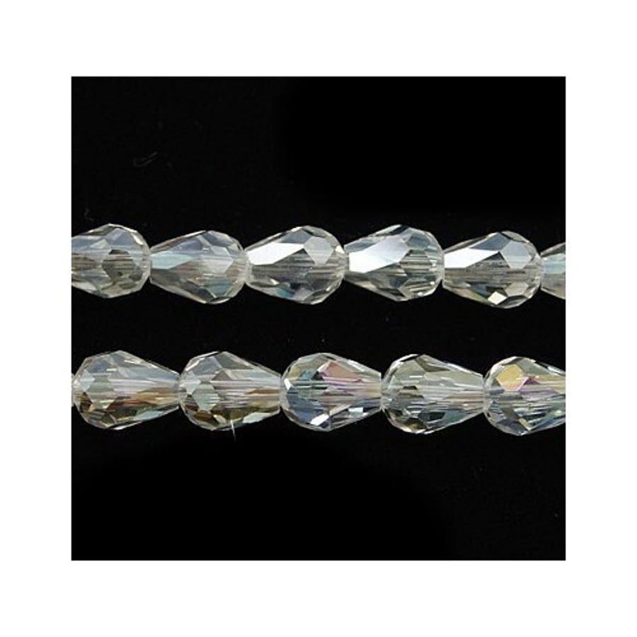 Czech Crystal Glass Clear AB 12x8mm Faceted Drops, Grade A, Precision Cut