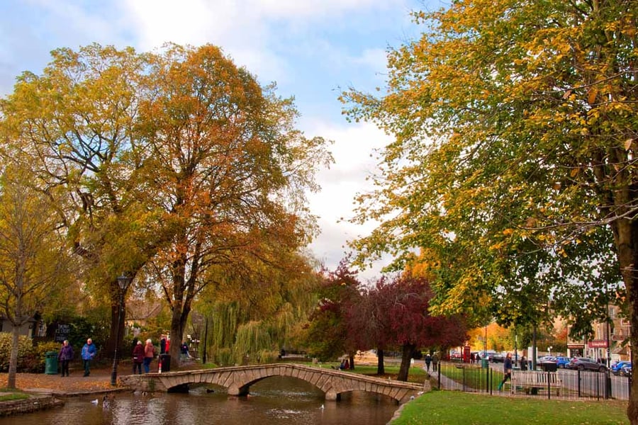 Bourton On The Water Autumn Trees Cotswolds Photograph Print