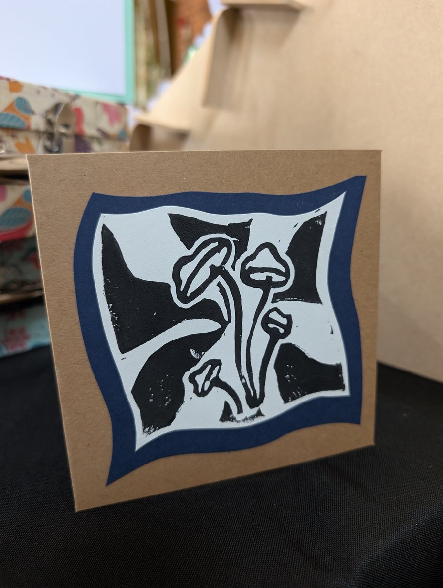 Lino Print Mushroom card 