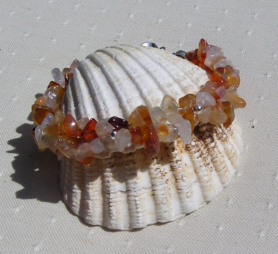 Carnelian Crystal Gemstone Beaded Chakra Bracelet "Orange Flush"