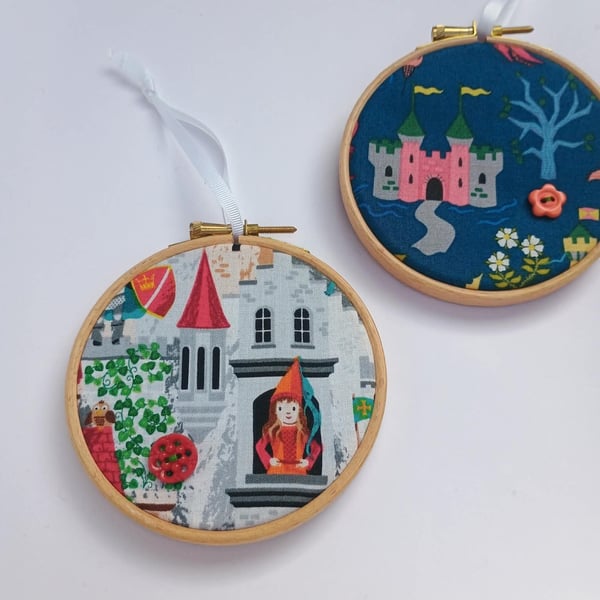 Princess Castle mini fabric hoop picture - kids nursery decor