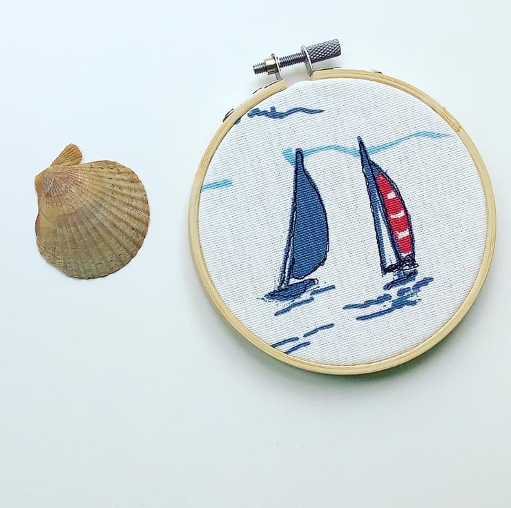 Craftways® Teddy Blue Sailing Boat Hoop Stamped Embroidery Kit