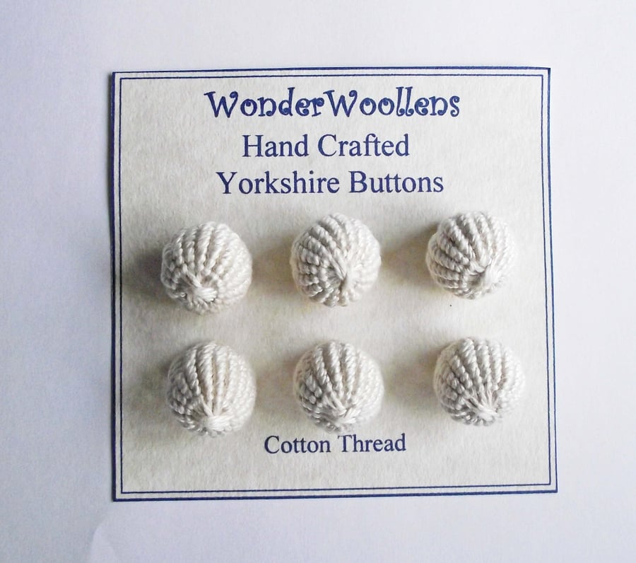 Yorkshire Buttons, Embellishments, Cotton Thread, Set of Six, Ecru