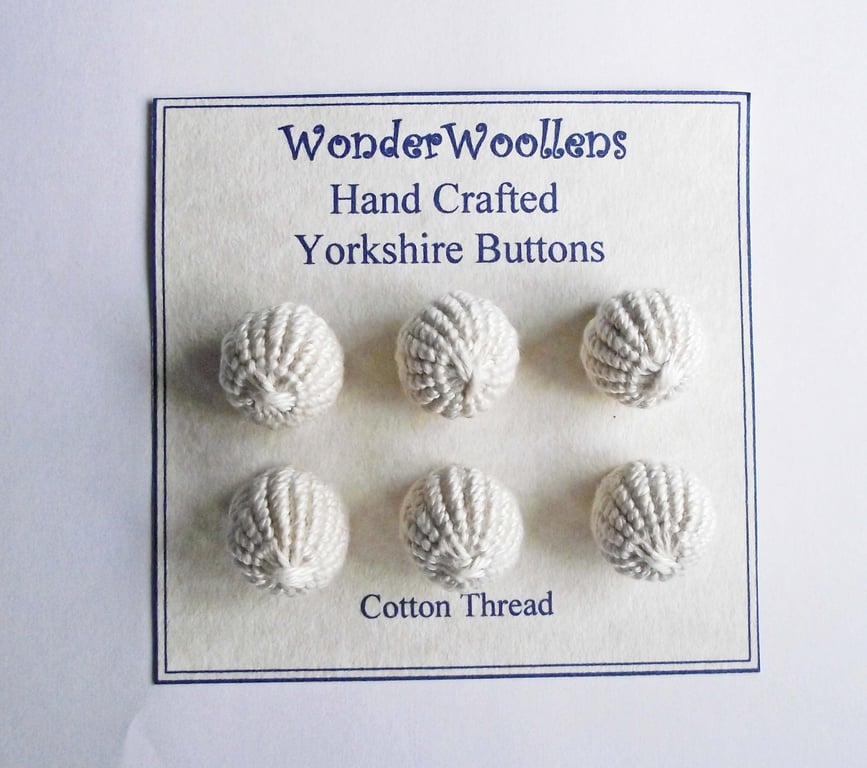 Yorkshire Buttons, Embellishments, Cotton Thread, Set of Six, Ecru