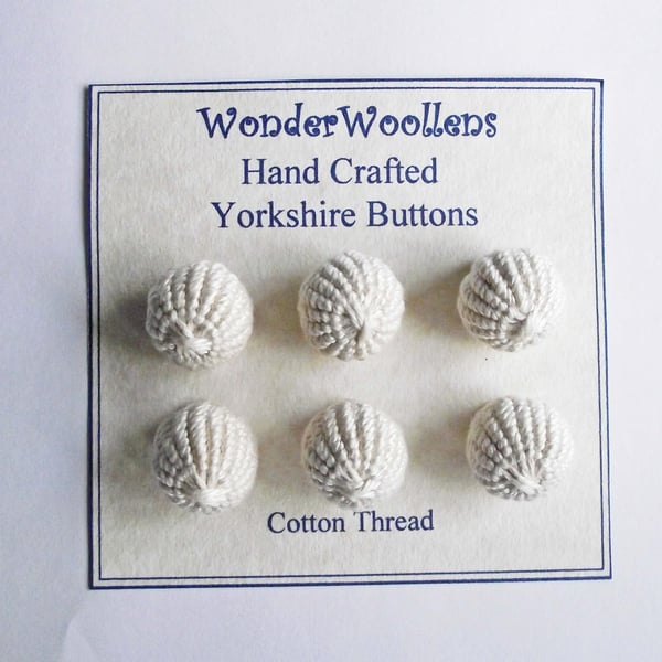 Yorkshire Buttons, Embellishments, Cotton Thread, Set of Six, Ecru