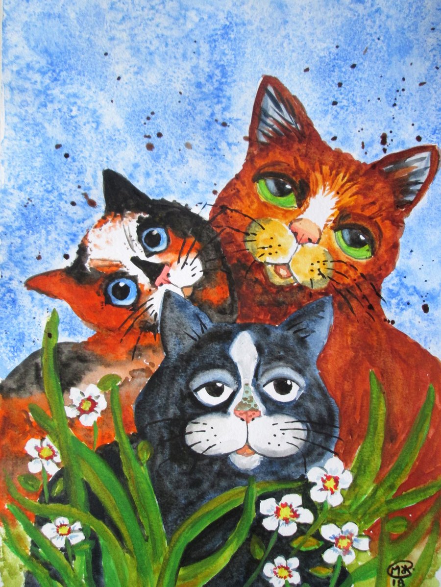 Three cute Cats original painting